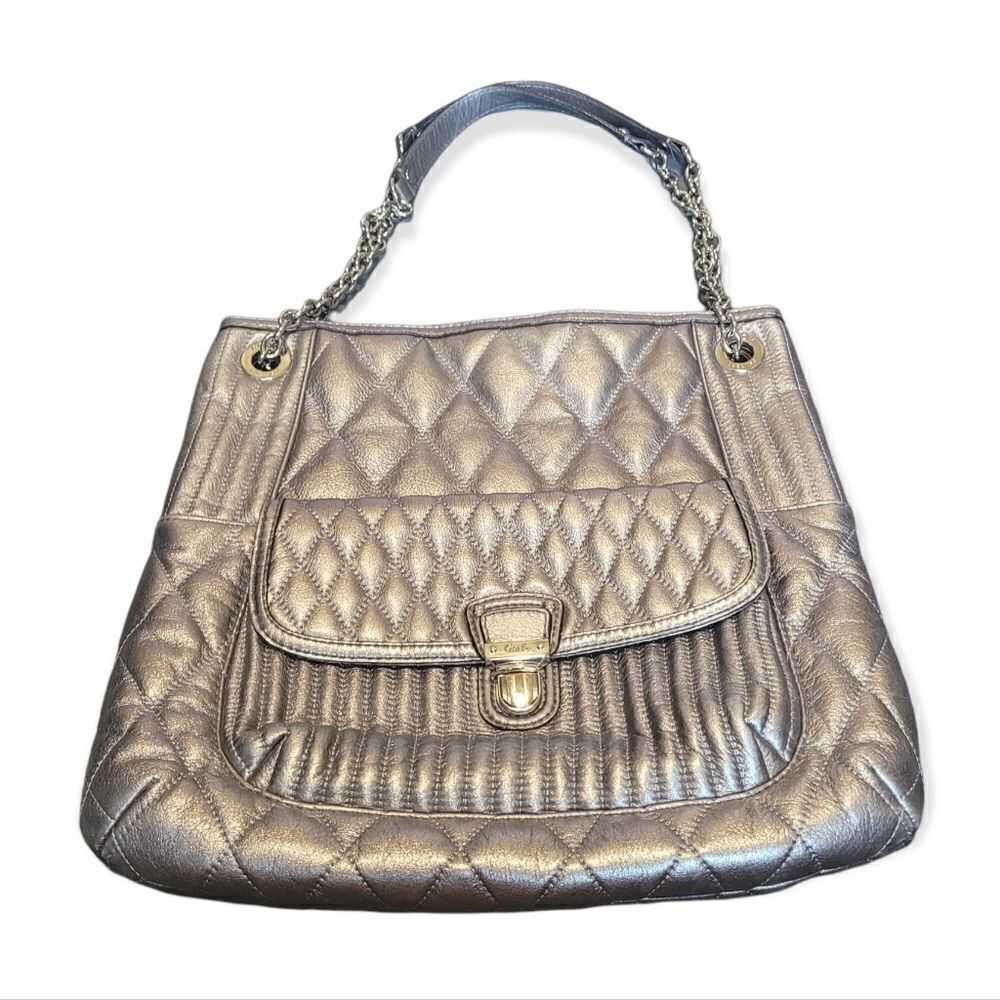 Coach Silver Quilted Poppy Slim Tote With Chain Strap